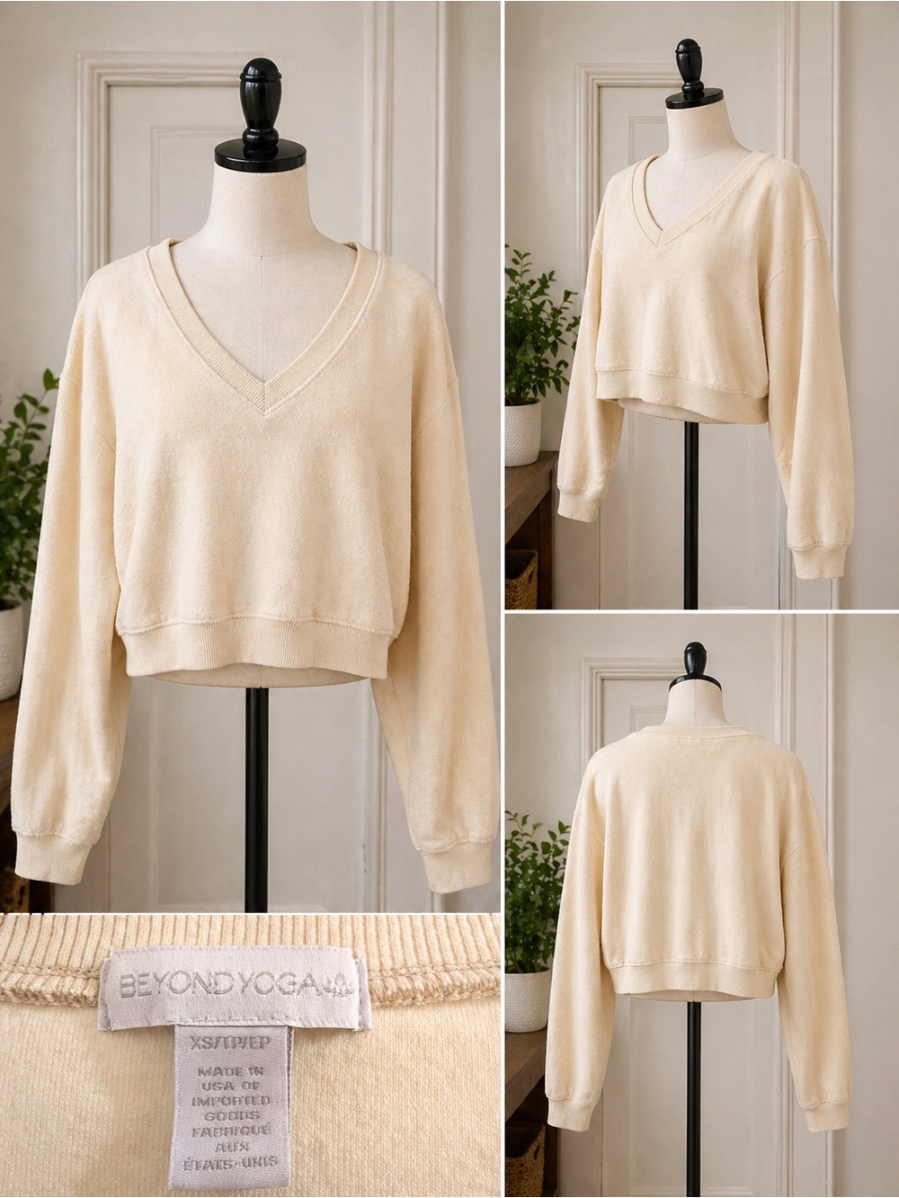 Beyond Yoga Light Cream V-Neck Cropped Pullover